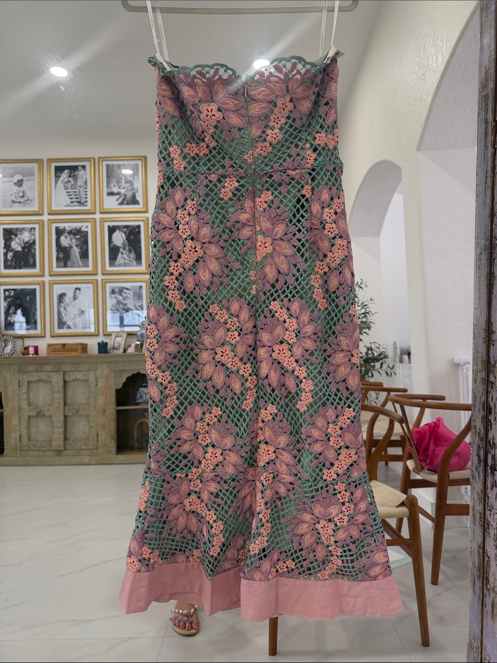 foxiedox Strapless Floral Lace Dress in Pink and Green - Picture 6 of 8